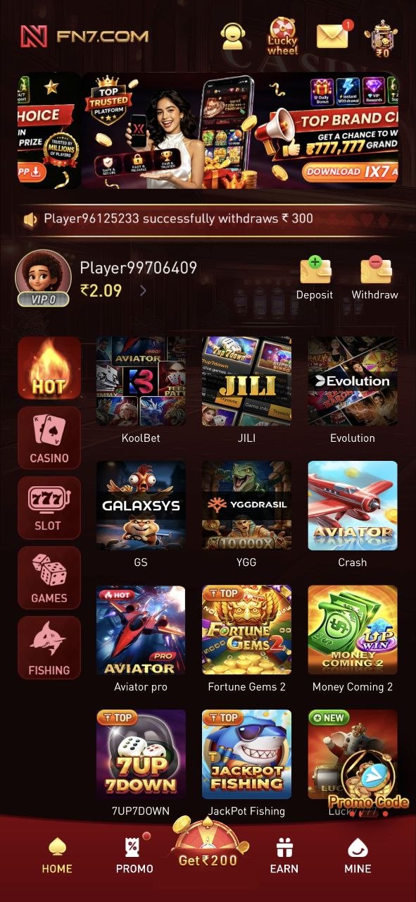 FN7 Game dashboard with FN7 App and FN7 APK download for Android