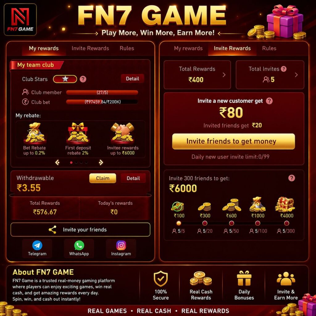 FN7 Game login and registration screen for new users